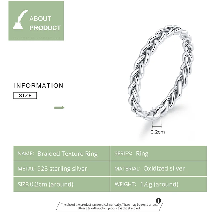 Женское кольцо с плетеной текстурой оригинальное из стерлингового серебра 100%