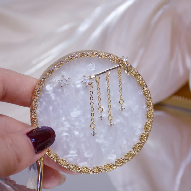 

UILZ Fashion Tassel Dangle Earrings for Women Asymmetry Luxury High Quality Jewelry Micro-inlaid Zircon Wedding Party