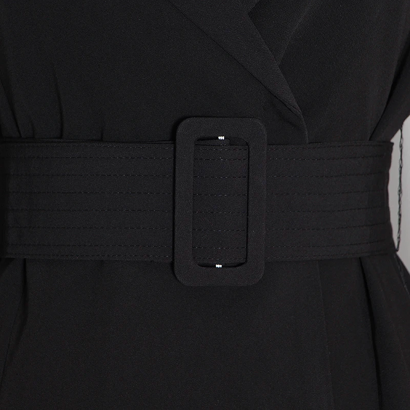 

CHICEVER Korean Dress For Women Notched Collar Long Sleeve High Waist Sashes Loose A Line Mini Dresses Female 2020 Spring Style