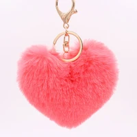 heart plush key chain lovers imitation rabbit fur ball bag pendant furry schlusselanhanger cute keychain pom pom keychain
