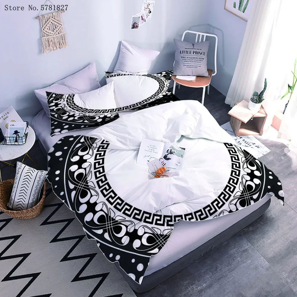 

2/3 Pieces Round Geometry Bedding Set 3D Print Black White Duvet Cover Home Modern Bed Cover Set US/AU/EU Size Bed Quilt Cover