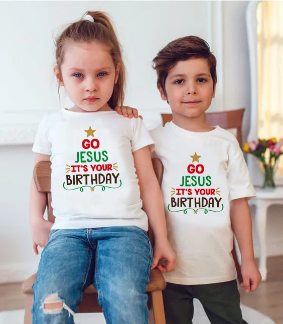 Рождественские футболки для всей семьи с надписью «Go Jesus It's Your Birthday Happy family», 1 предмет, для детей и родителей, одежда для всей семьи, топы, праздничная одежда