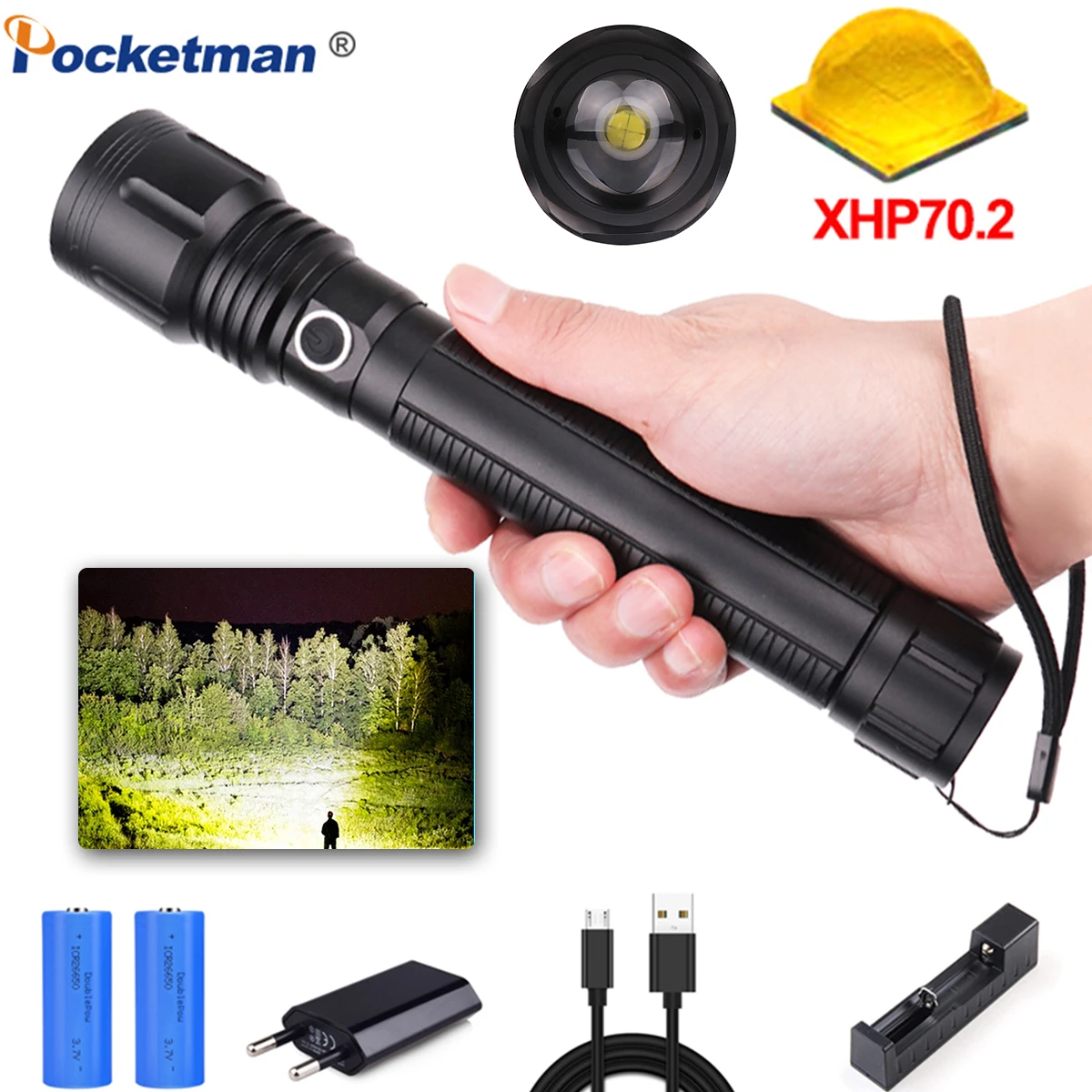Мощный фонарик XLamp xhp70.2 светодиодный с фокусировкой 5 режимов xhp70 xhp50 18650 или 26650