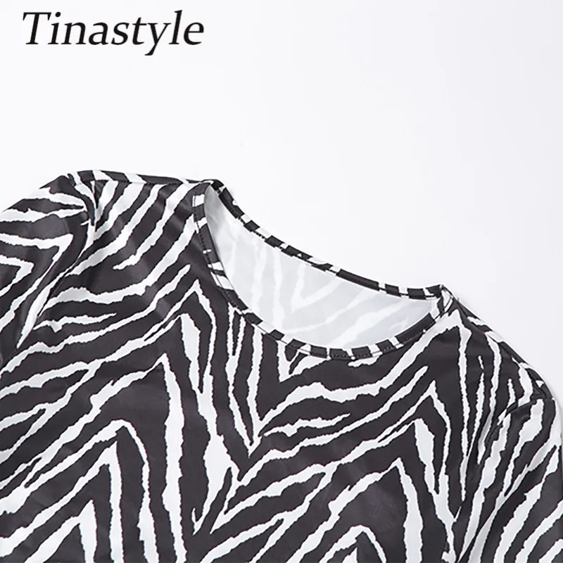 

Tinastyle Zebra Printed Sexy T-Shirt Women Crop Top Long Sleeve Backless Bandage Corset Y2K Shirt Black Party Club Women Tshirts