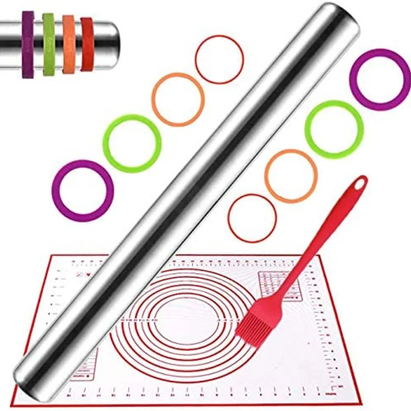 

Скалка Регулируемая из нержавеющей стали, Скалка с антипригарным покрытием, Кондитерские инструменты для выпечки пиццы, пирожных, печенья, ...