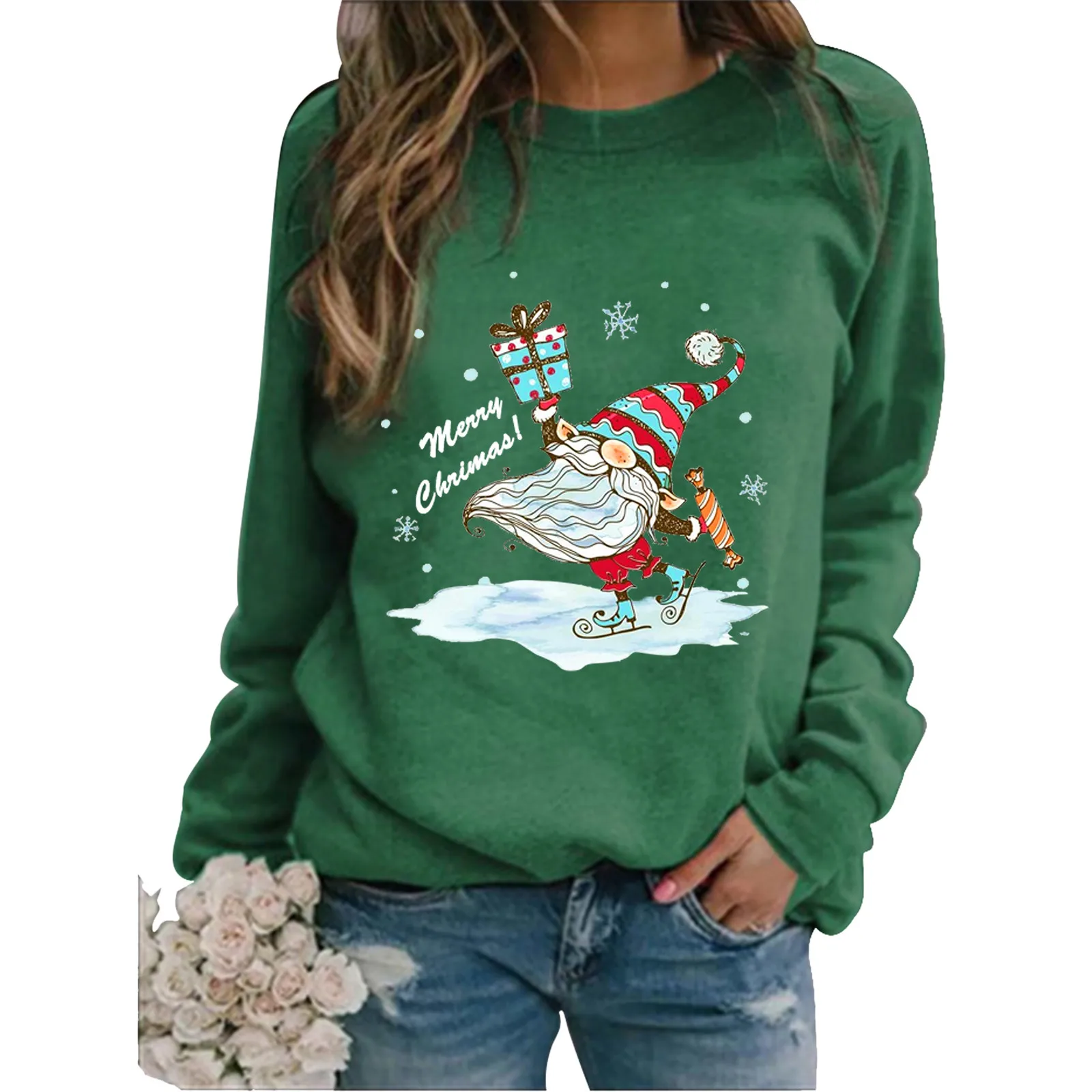 

Long-sleeved Warm Print Women Pullover Winter Fashion Blouse Casual Sweatshirt Women's Blouse Blouse