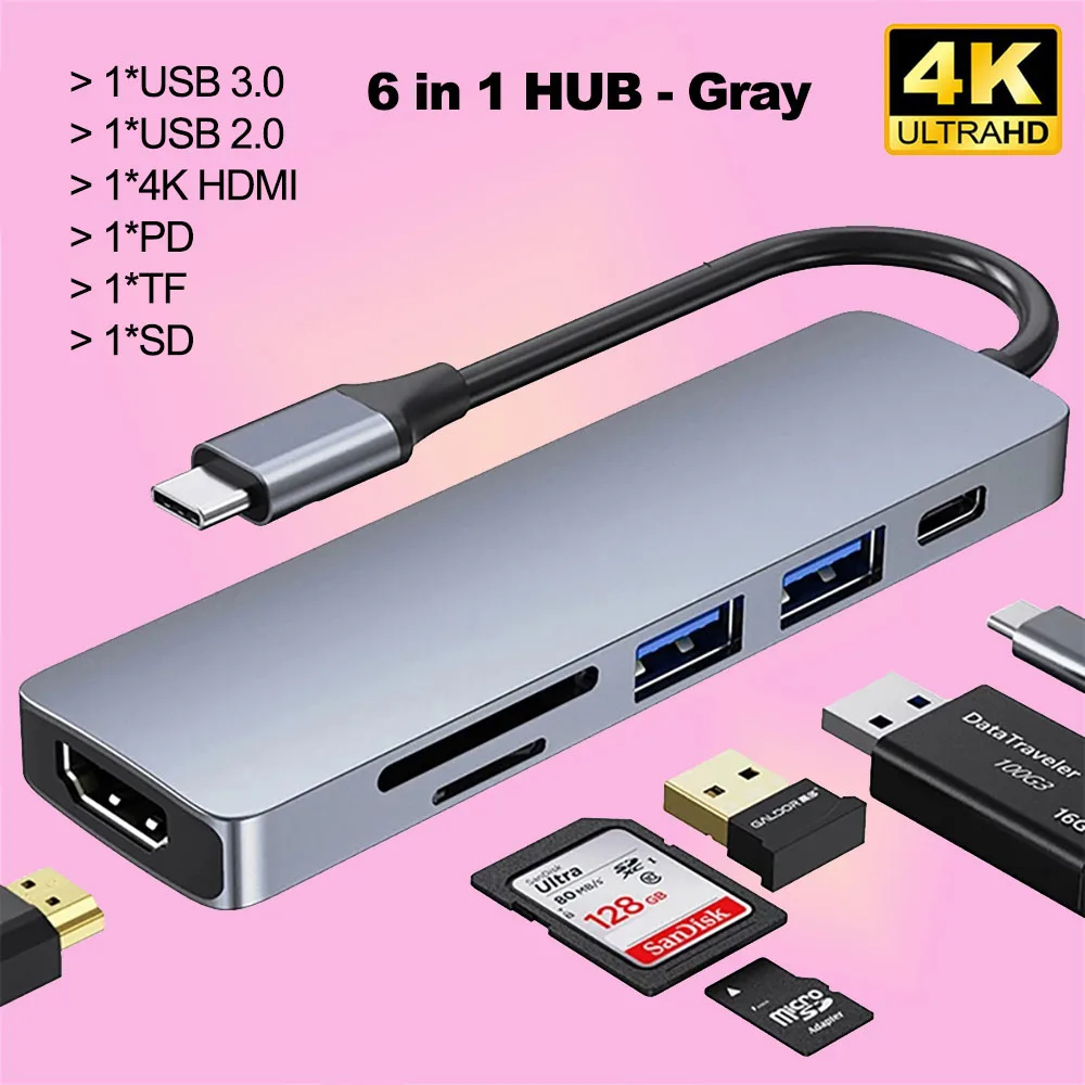 

USB C 3.0 Type-C Hub to 4K HDMI Thunderbolt 3 PD Adapter RJ45 Hub 3.1 VGA TF SD Reader Stereo Slot For MacBook Pro Air 13 2020