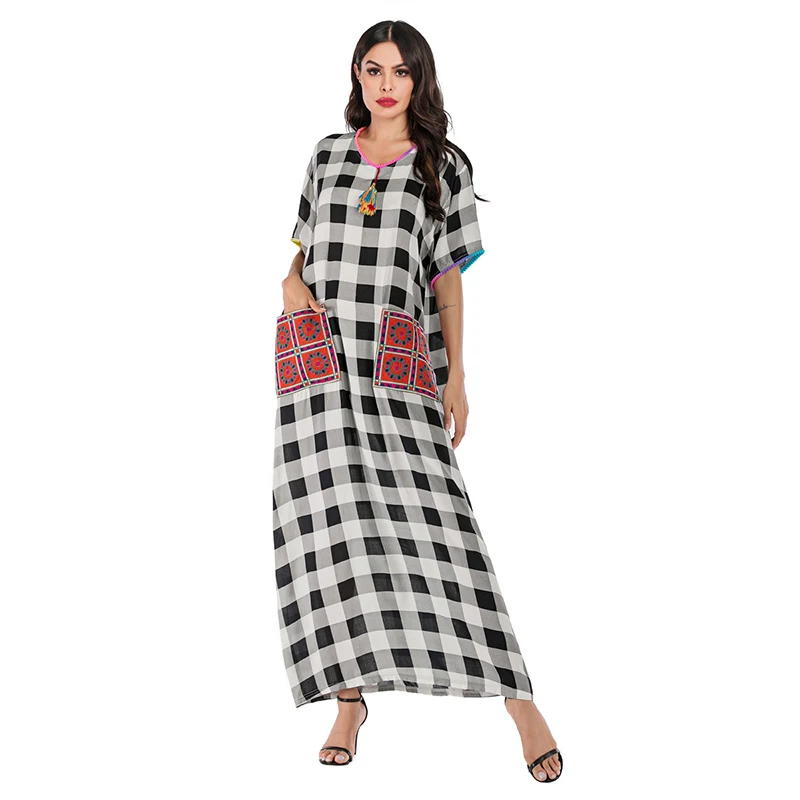 Мусульманское платье пакистанское Абая Дубай кружевное с круглым вырезом и