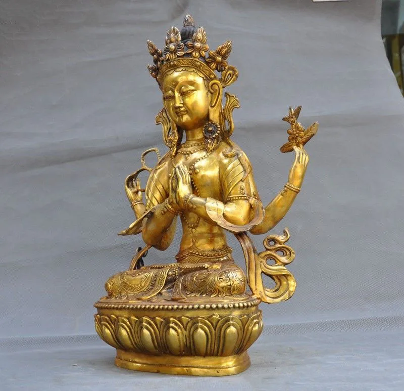 

christmas Tibet Buddhism bronze Gilt 4 arms Chenrezig Buddha Avalokiteshvara Buddha statue new Year