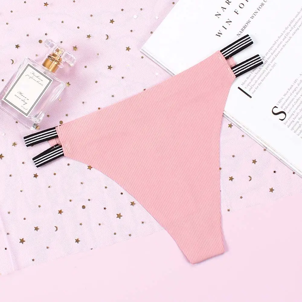 

Sexy Lovely Ladies Plus Size Stripe Girl Low Waist Korean Style Thong Solid Color Panties Women Briefs Lingeries