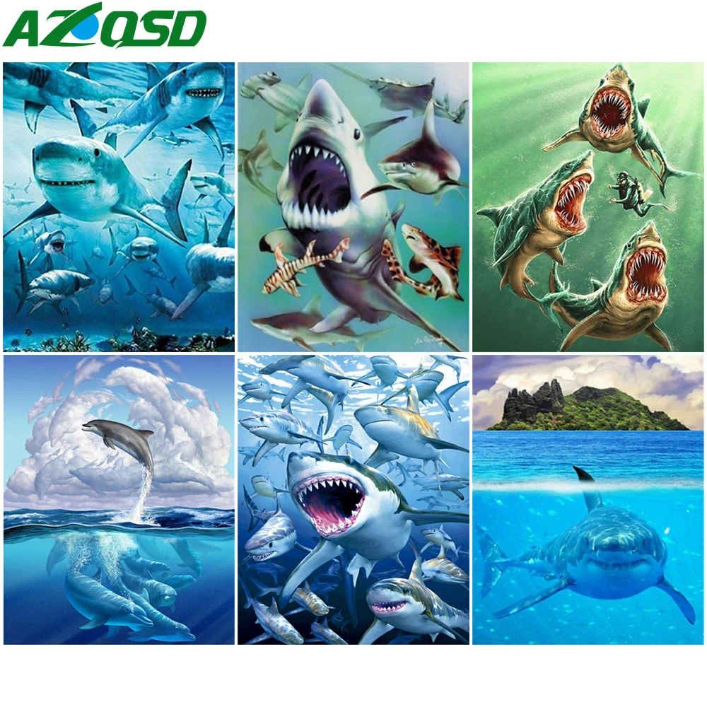 

AZQSD Oil Painting By Numbers Animal Handmade Gift DIY Drawing On Canvas Pictures By Numbers Shark Home Bedroom Wall Artwork