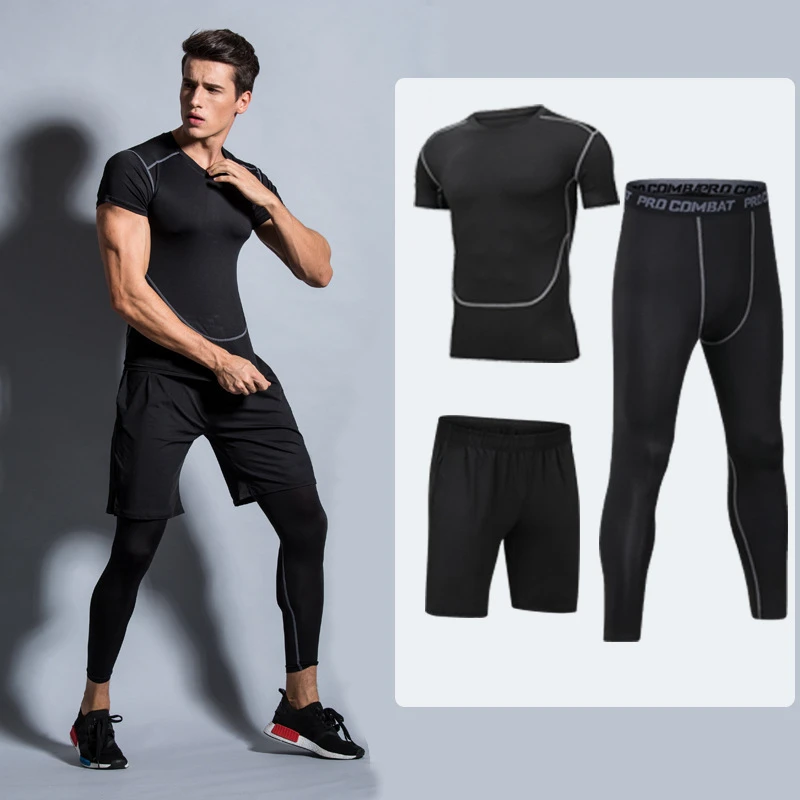 Эластичная компрессионная одежда мужские спортивные костюмы дышащая мужская