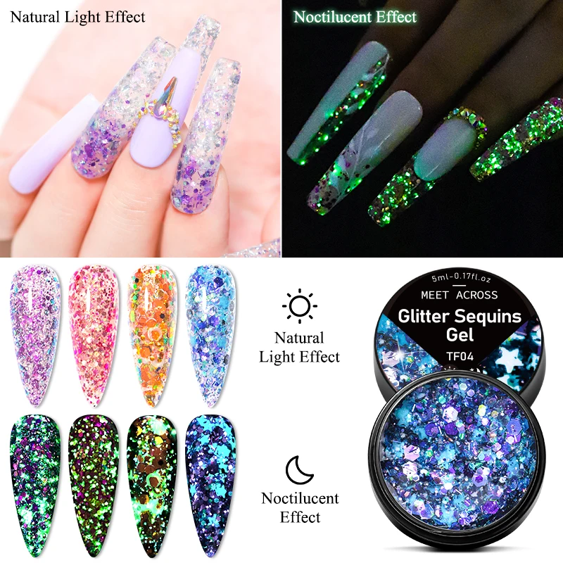 

Сияющий Гель-лак для ногтей MEET ACROSS 5 мл светится в темноте блестки отмачиваемый Гель-лак долговечный гель для ногтей