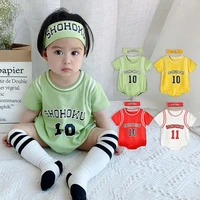 hot baby girl overalls cosutme short sleeve babe boy basketball sport clothes childrens bodysuit rompers handband for newborns