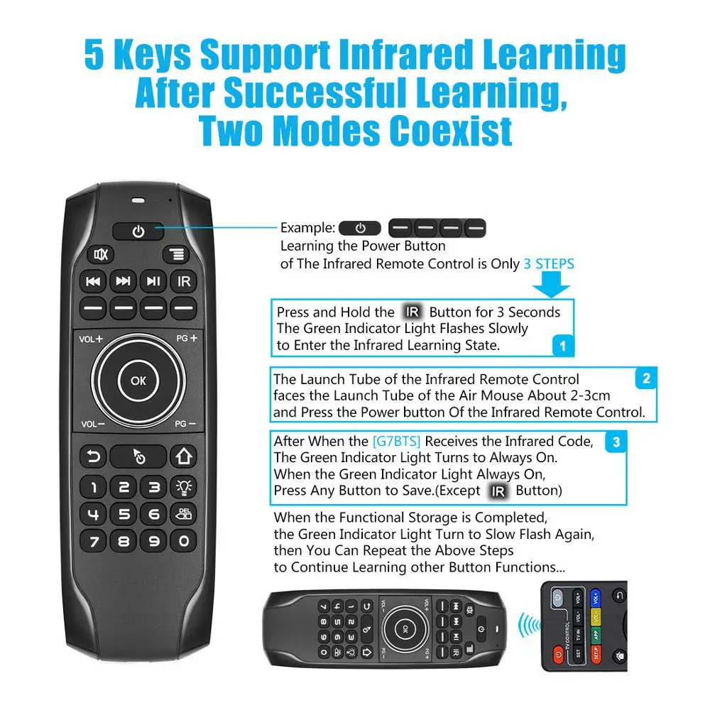 bluetooth wireless mini keyboard backlight gyroscope ir learning remote control bt5 0 air mouse for xiaomi tv stick android pc free global shipping