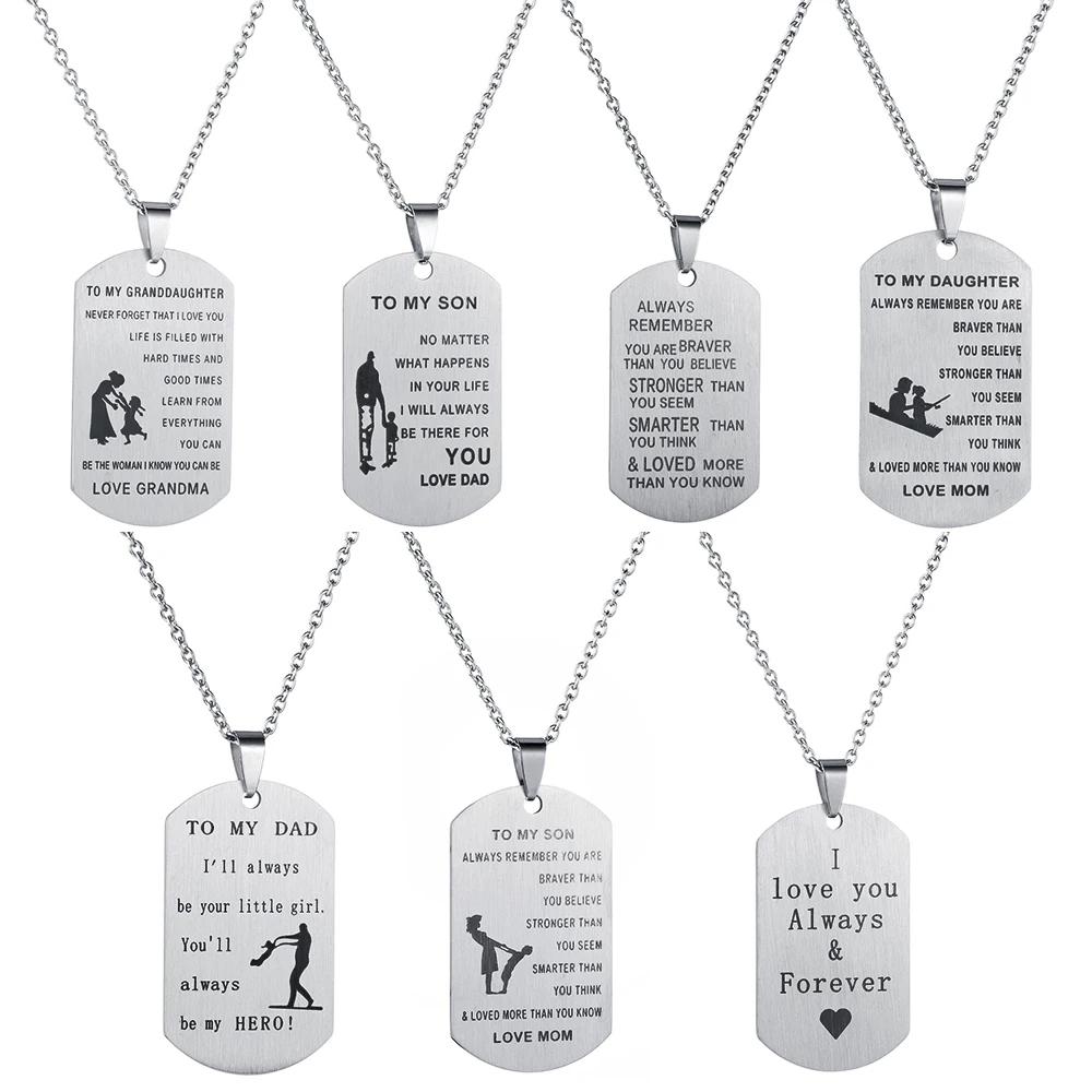 

Silver Color Stainless Steel Family Necklace To My Son Daughter Love Dad Mom Tag Pendant Chain Father Mothers Day Birthday Gifts