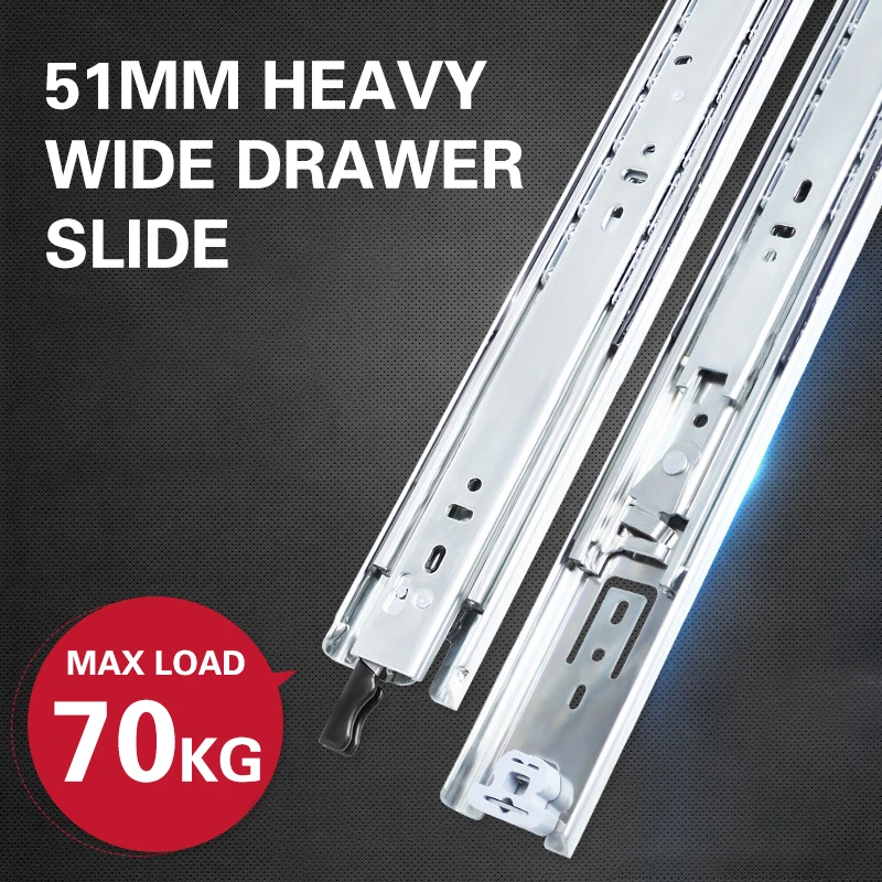 

Industrial Heavy-duty Slide 51 Wide Three-section Self-locking Slide Load-bearing Cabinet RV Wardrobe Rail Thickened Drawer Rail