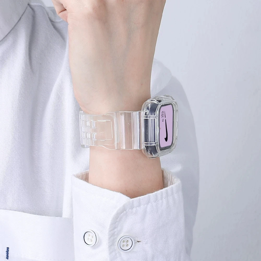 

Soft Silicone Transparent Watch Band + Case for apple Watch band 38mm 40mm 42mm 44mm Adapter Compatible series 6 Se 5 4 3 2 1