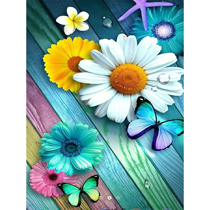 

DIY Diamond Painting Full Drill Square Flower Rhinestones Diamond Embroidery Sale Daisy Butterfly Mosaic Decor For Home