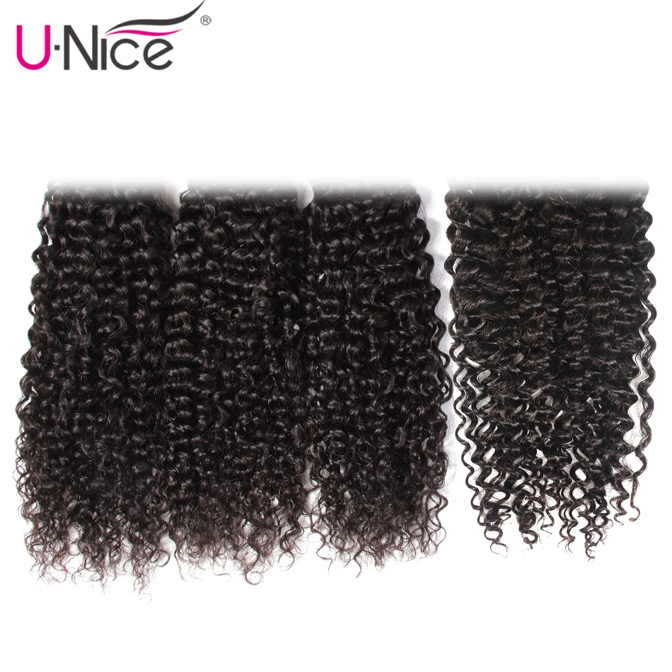 UNICE Hair Curly Bundles With 5X5 Closure Brazilian Weave 4pcs Remy Human 3 | Шиньоны и парики