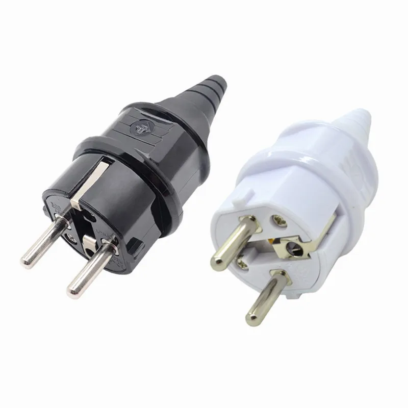 Black white CE AC 250V 16A EU germany waterproof Schuko Power plug 2p Elcectrical Cable Connector wired adaptor converter
