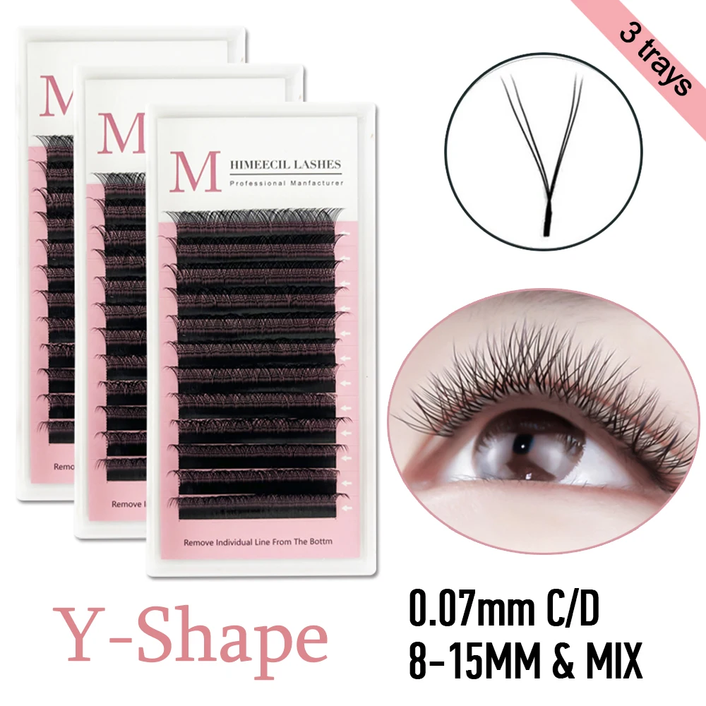 

HIMEECIL 3 trays YY Shape Black Brown premium mink soft light natural eyelashes extension For Salon Individual eyelashes C D cur