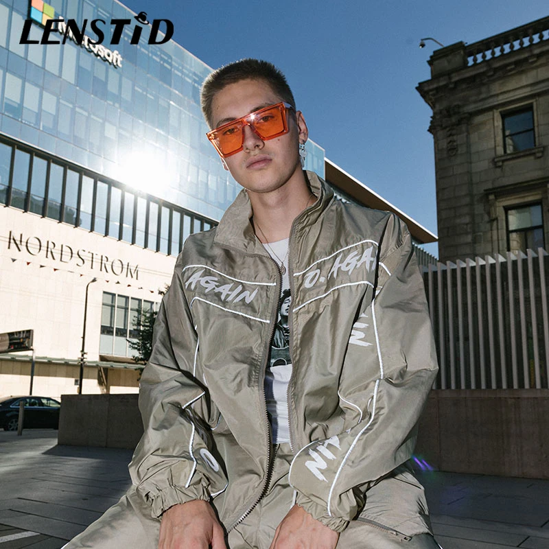 

LENSTID 2019 Autumn Men Hip Hop Streetwear Letter Printed Jackets Windbreaker Harajuku Black Vintage Track Outdoor Jacket Coats
