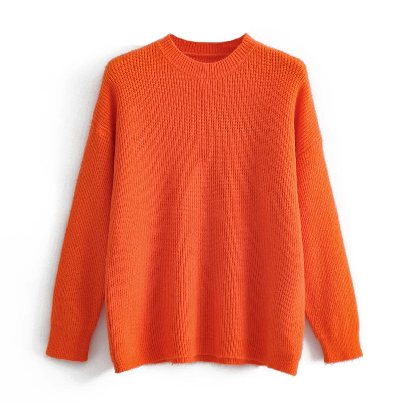 

Lazy Style Solid Oversized Knitted Sweater Women Round Neck Pullovers Korean Girls Chic Knitted Tops 2021 Autumn Female Jumpers
