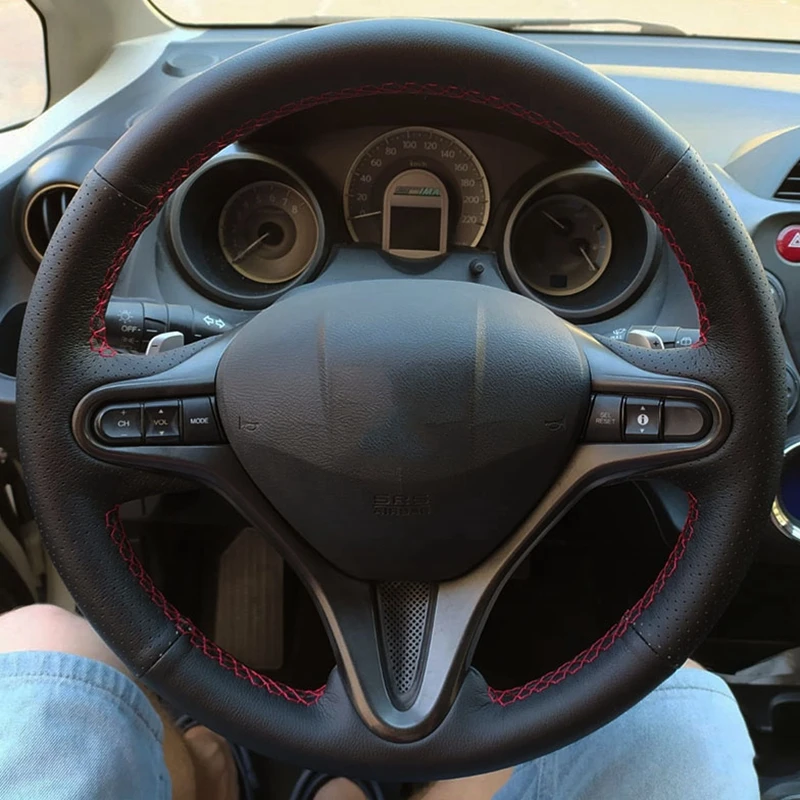 

Черный ручной стежок из микрофибры кожаный чехол на рулевое колесо автомобиля для Honda Fit 2009 2010 2011 2012 2013 City Jazz