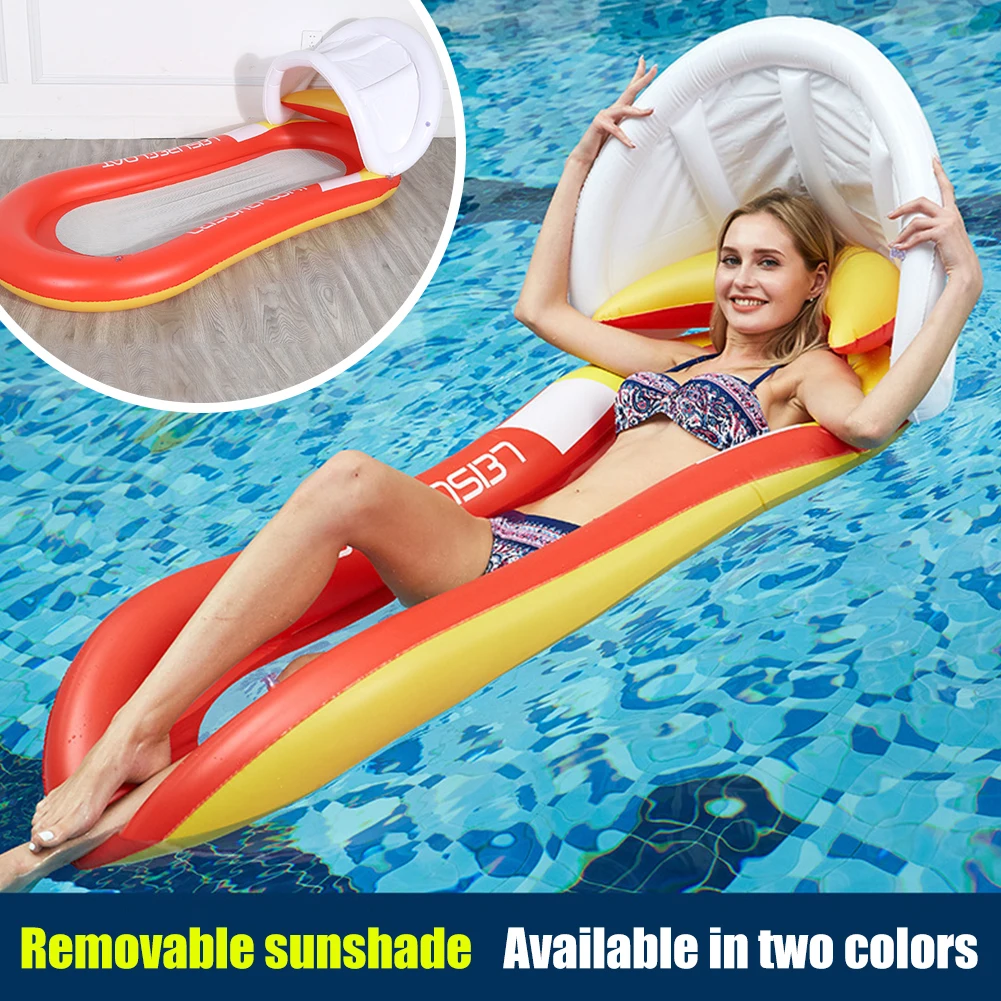 

Inflatable Floating Mattress Row Swimming Water Sports Swim Pool Lounges Bed Float Pool Lounge Chair with Sunshade