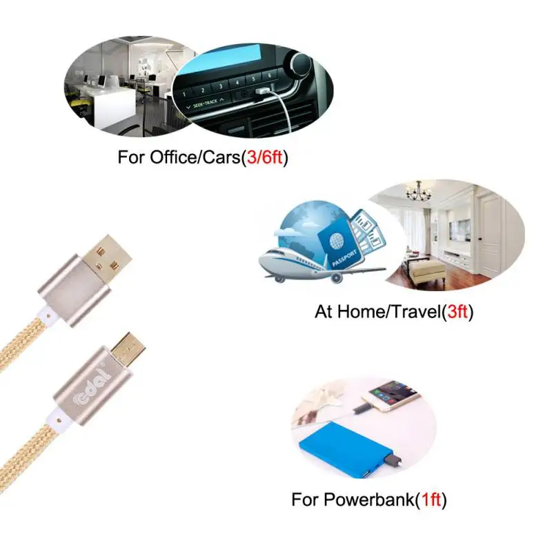 EDAL Micro USB / Type C мобильный телефон зарядные кабели Универсальный нейлоновый кабель