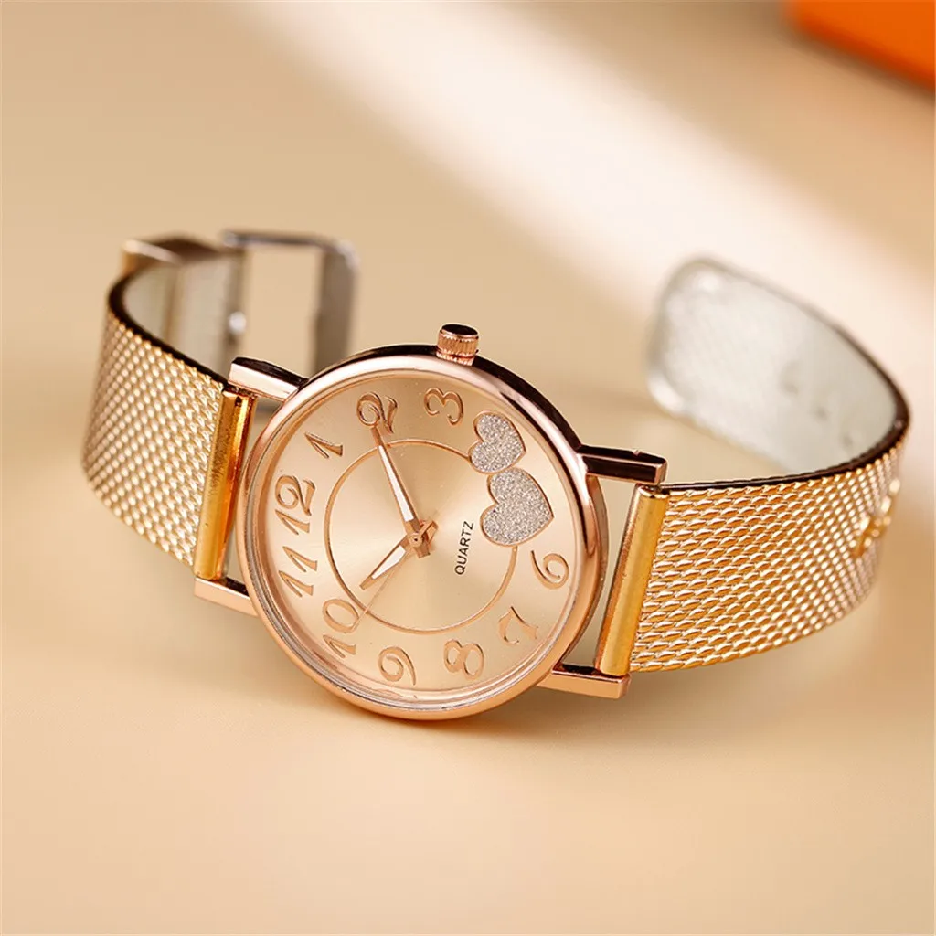 

Net Red Hot Models Female Casual Fashion Mesh Belt Love Heart-shaped Watch Ladies Watch Digital Student Casual Watch