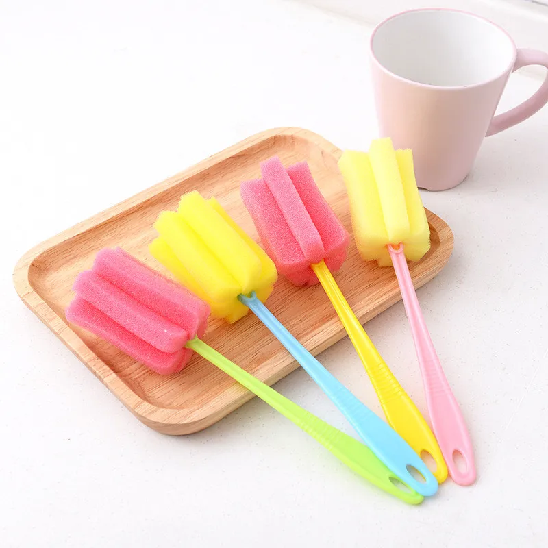 

2pcs Kitchen Cleaning Tool Sponge Brush For Wine Glass Bottle Bottle Brush Coffee Tea Glass Cup Color Random