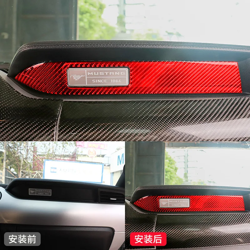 

For Ford Mustang Red Real Carbon Fiber Other Interior Accessories Passenger Dashboard Frame Trim Stickers Car Stylying