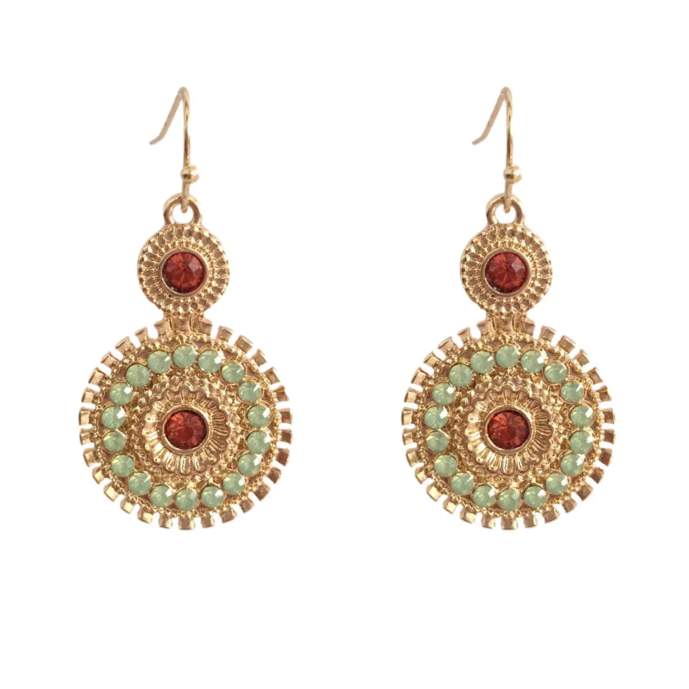 Великолепные золотистые зеленые Алые круглые серьги капельки с Круглым Диском