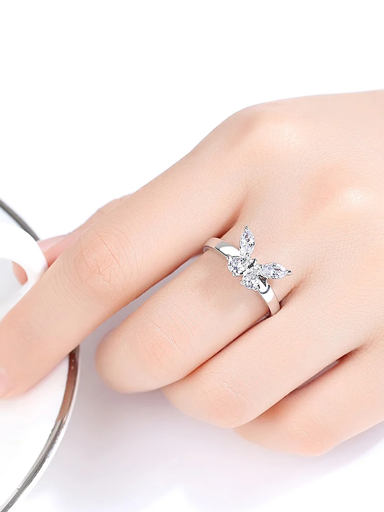 

Simple butterfly inlaid zircon ring female romantic jewelry gift couple lady engagement ring