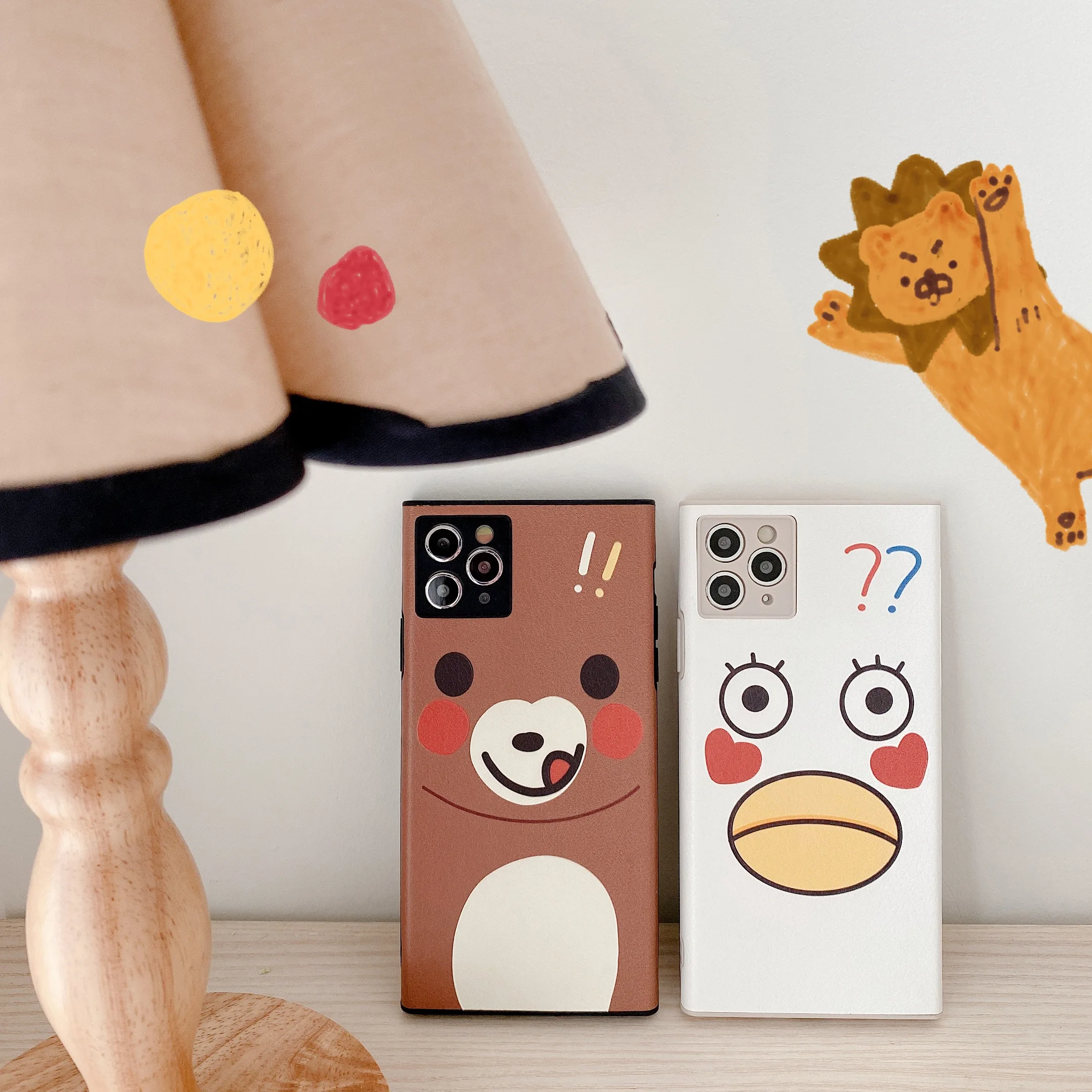 

Square lambskin duck bear is suitable for iphone 12 pro mobile phone case 11/ 7 / 8plus X XS Max Xr mini case