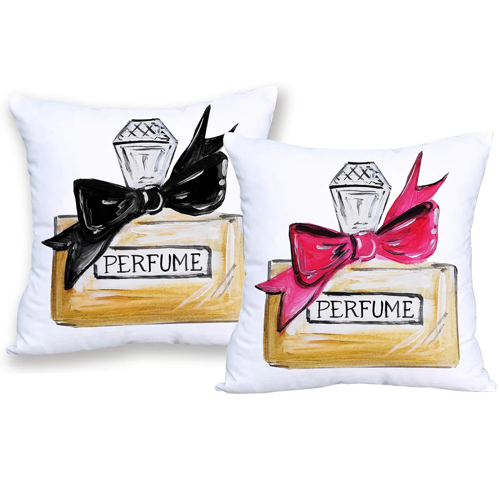 Наволочка для подушки в виде флакона духов с ручной росписью современный модный