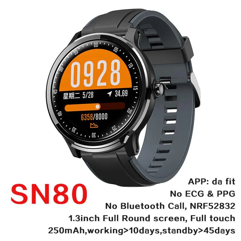 SN80 Gray 696 SN80 модный спортивный Полный сенсорный экран Смарт-часы водонепроницаемый датчик движения контроля артериального давления сердечного ритма шагомер - Цвет: SN80 Gray