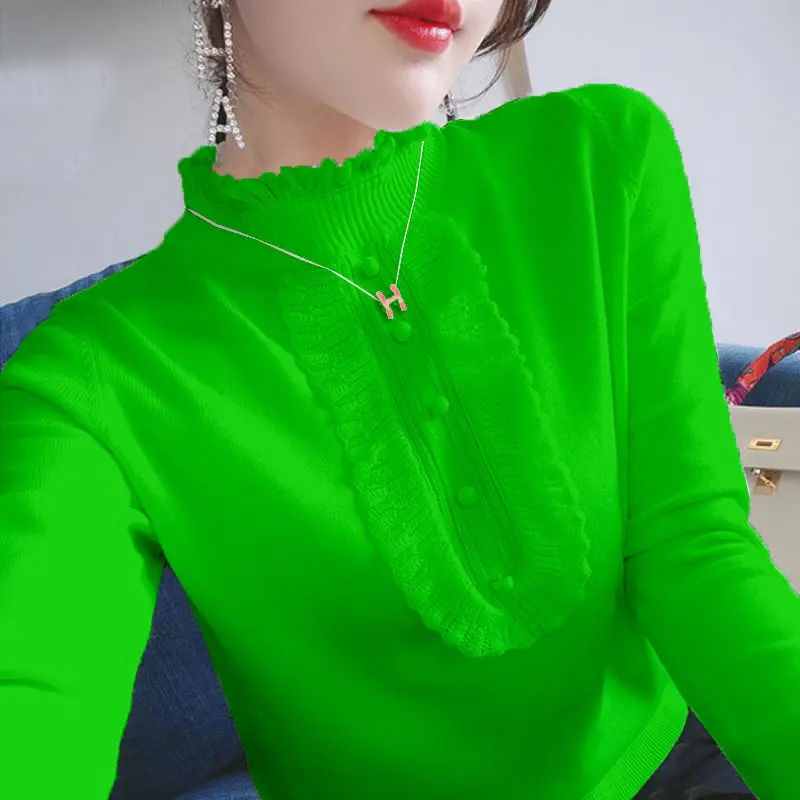 

Half-turtleneck spring fall pullover sweater sweet lace collar thin sweater long-sleeve slim undershirt blouse