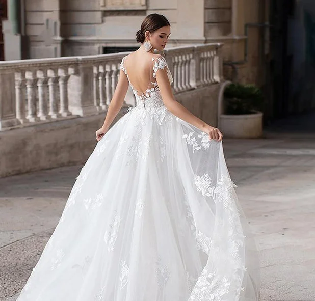 

Detachable Wedding Dresses Mermaid Cap Sleeves Tulle Appliques Backless Dubai Arabic Wedding Gown Bridal Dress Vestido De Noiva