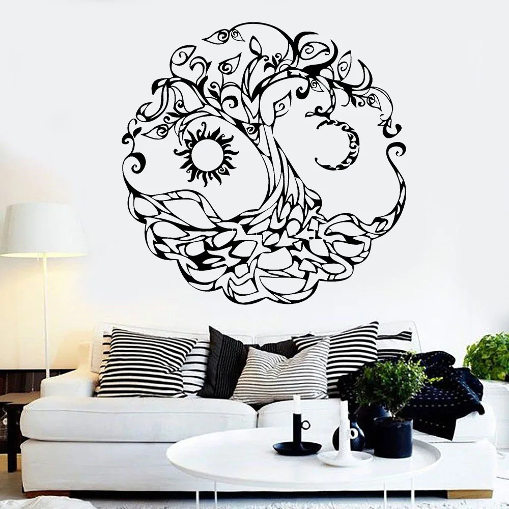 

Tree of Life Wall Decal Family Bedroom Living Room Yoga Studio Interior Decor Vinyl Sticker Sun Moon Trees Roots Art Mural 4202