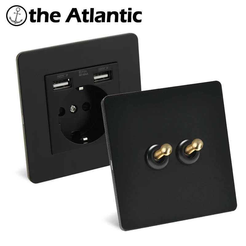 

Vintage Toggle Light Switch Gold Lever Retro Vintage Power Electrical Socket With USB Switches Outlet Wall Plug Black Metal