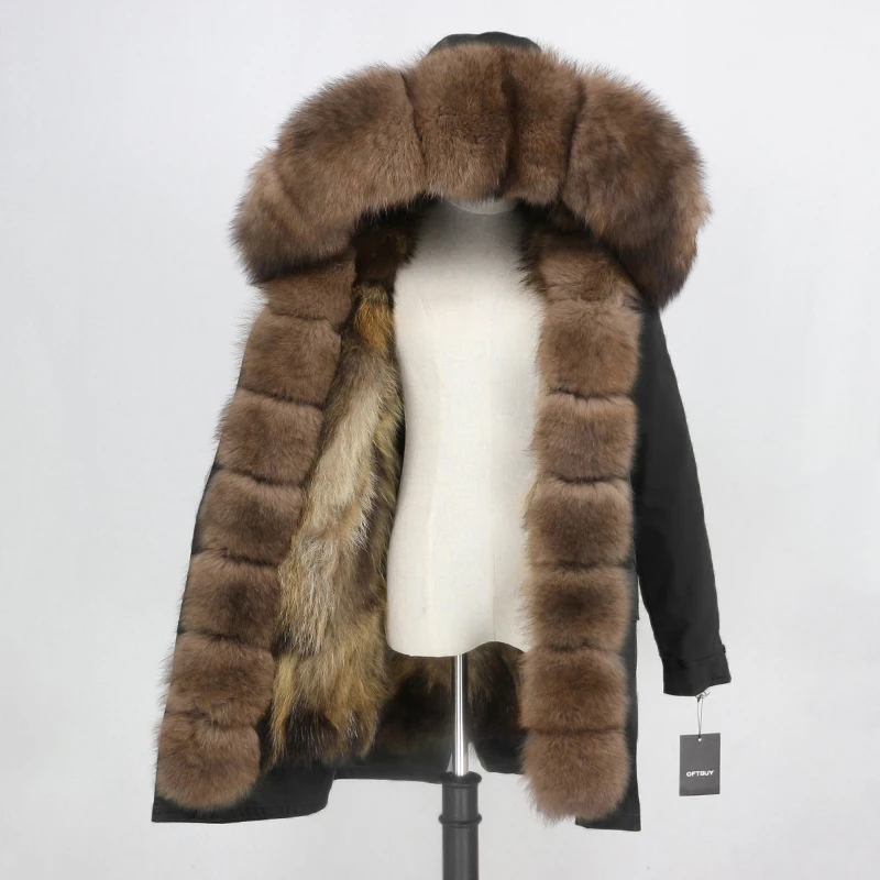 OFTBUY 2021 Водонепроницаемая парка пальто с натуральным мехом лисы зимняя куртка