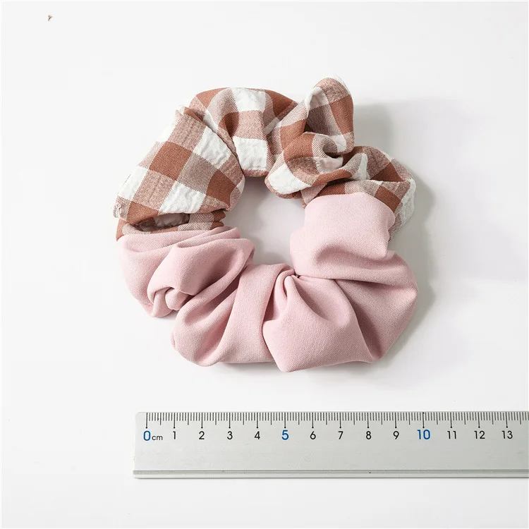 

Trendy Plaid Print Hair Scrunchies For Women Classic Elastic Chiffon Rubber Band Vintage Round Hair Tie Hair Rope Headdress