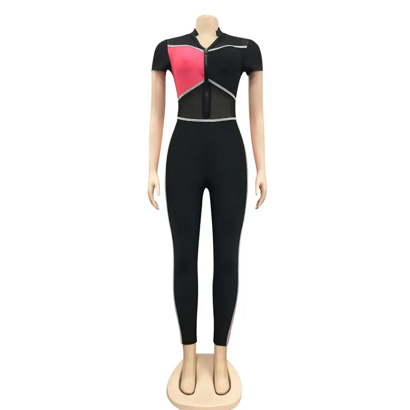 

Workout Active Wear Romper Womens Jumpsuit Sporty Mesh Patchwork See Though Fitness Bodycon Skinny Jumpsuits Playsuit