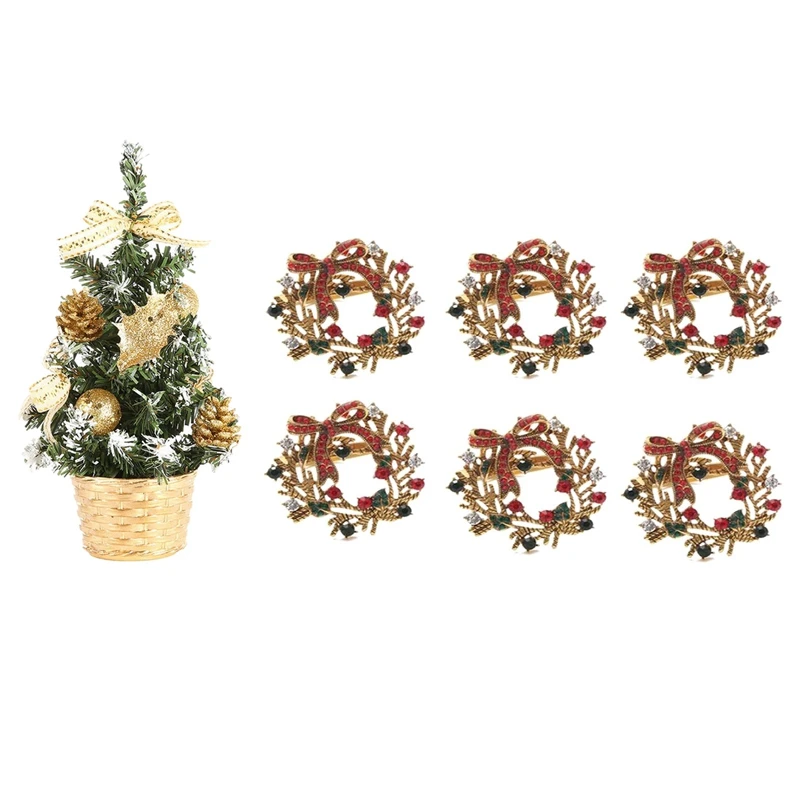 6 шт. Рождественский венок кольца для салфеток металлическая с пряжкой