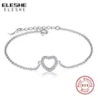 ELESHE модные 925 стерлингового серебра в форме сердца, очаровательный браслет для женщин, с блестящими стразами звено цепи браслеты, оригинал, ювелирное изделие