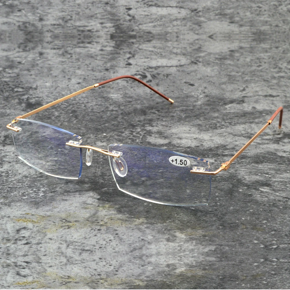 Очки для чтения мужские без оправы + 0 75 1 5 2 25 3 4 с чехлом на фото