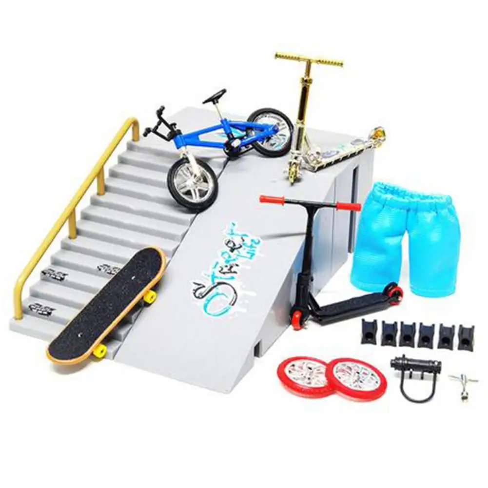 

Mini Alloy Finger Skate Park Venue Scene Suit Fingerboard Ramp Parts Finger Scooter Skateboard Finger Bike Ramp Novelty Toys